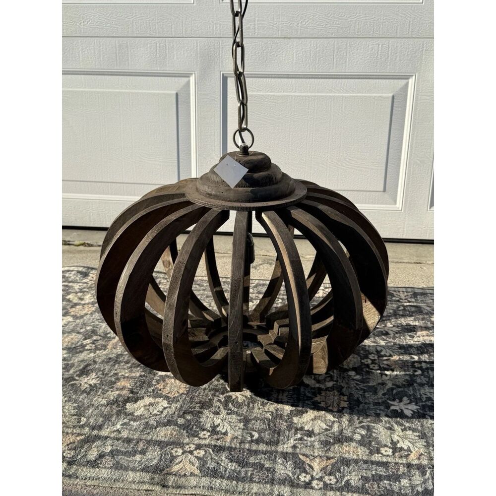 Rustic Farmhouse Orb Chandelier Adjustable Height Wood Pendant Light Ceiling